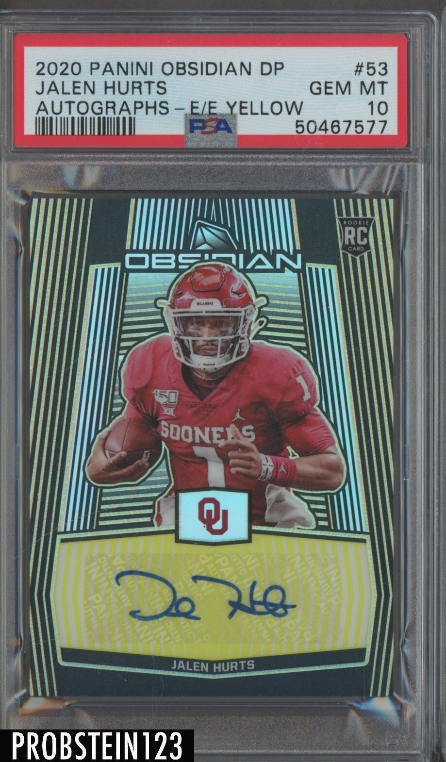 Jalen Hurts Panini Obsidian Draft Picks Autographs #53 Autograph Yellow Electric Etch