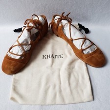 Khaite Brown Suede Ankle Wrap Ballet Flats Shoes 39.5 BNIB