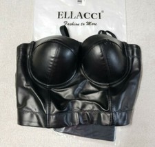 ELLACCI PU Leather Bustier Crop Top Gothic Punk Push Up Women's Corset Top Bra B