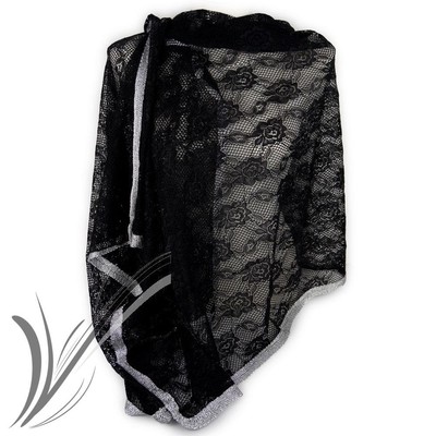 Scialle Donna In Pizzo Nero Elegante - Stola Per Cerimonie E Abiti Da Sera, 190x60 Cm - Foto 5