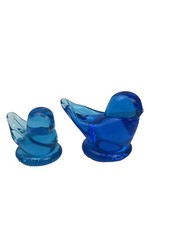 Leo Ward Set Of 2 Blue Bird of Happiness Glass Paperweight Signed - READ