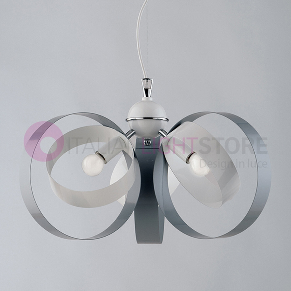 Lampadario DAYTONA Design Moderno 3 Luci Cerchi Metallo Bicolore