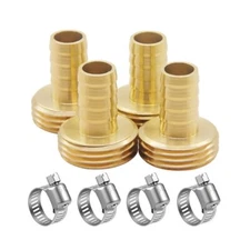 4PCS Garden Hose Connector 3/8" Barb x 3/4" GHT Male Brass Water Hose End Men...