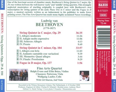 BEETHOVEN: STRING QUINTETS, OPP. 29 & 104 NEW CD