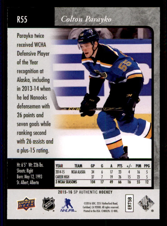 2015-16 SP Authentic '95-96 SP Retro #R55 Colton Parayko - Image 2 of 2