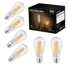 6 Pack LED Edison Bulbs 60W Equivalent 2700K Dimmable Vintage Bulb E26 800LM ETL