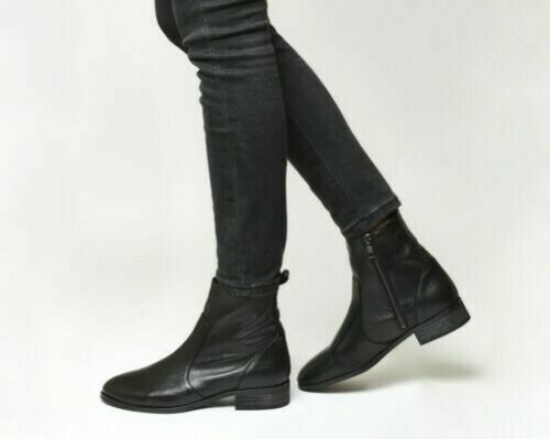 Bottines MANFIELD En Cuir Noir - Taille 36, Talons Plats, Doublure Cuir - TTBE