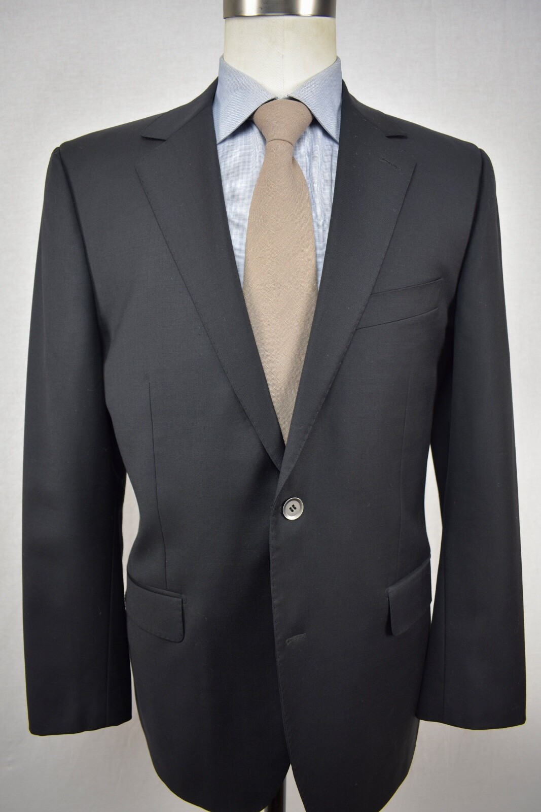 Byron Solid Black Wool Two Button Blazer Size: 42R - image 1