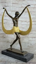 Art Deco Signed By Mirval Ribbon Dancer Bronze Sculpture Statue Nude Hot Cast