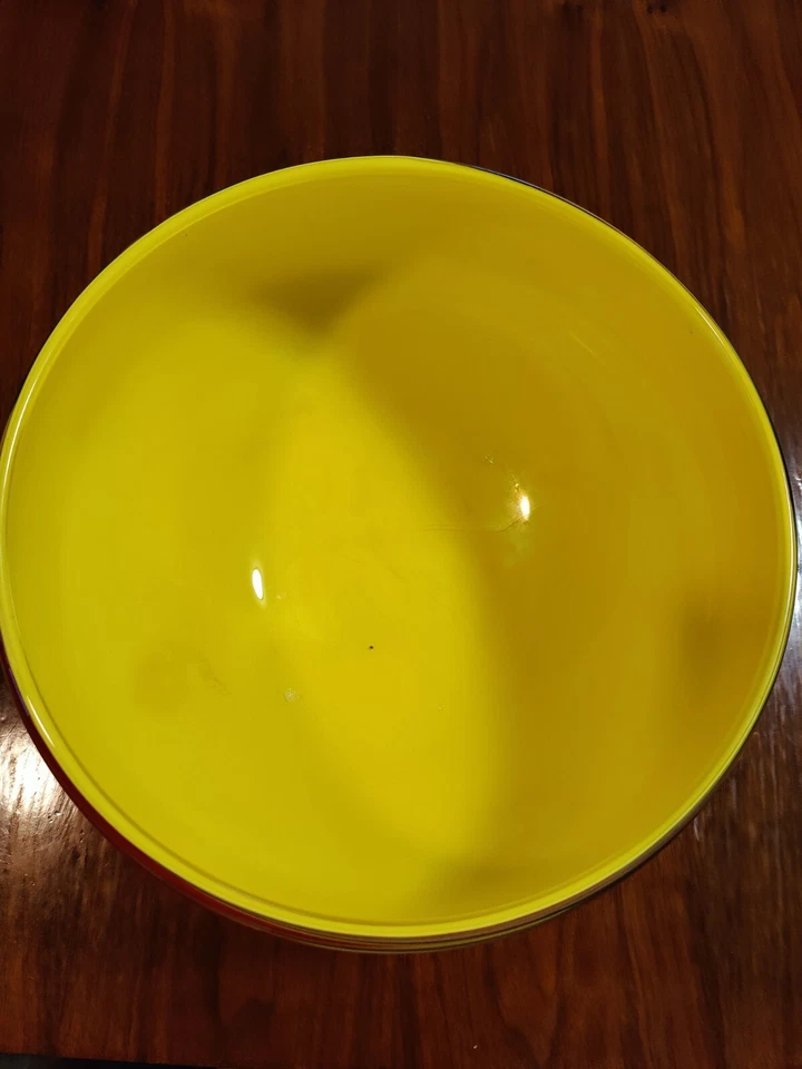 Cuenco grande vintage de cristal de Murano diseño de remolino rasta amarillo verde rojo Foto 4 de 4