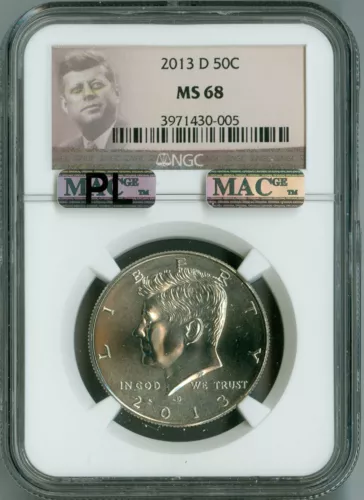 2013-D NGC MS68 MAC PL & PQ, JFK HALF KENNEDY 50c, RARE, SPOTLESS, PROOF LIKE