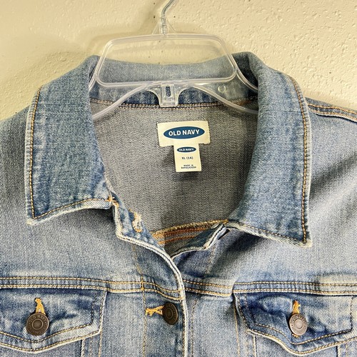 OLD NAVY Girls Jean Jacket Size 14 XL Classic Blue Med Wash Denim Stretch - Picture 6 of 10