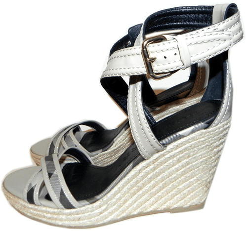Burberry Wedge Sandals Check Espadrilles Grey Housecheck Slides 39 Shoes - Picture 2 of 7