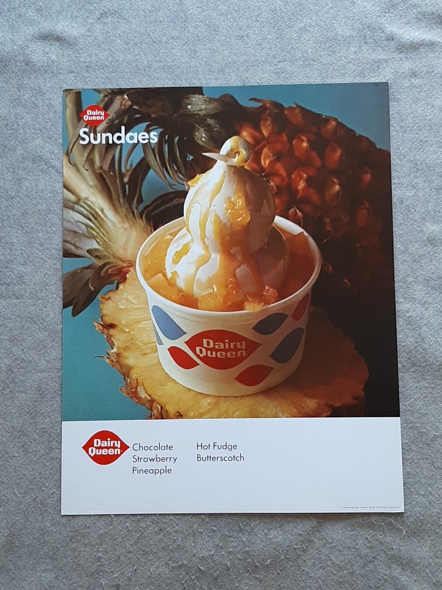 1967 Dairy Queen DQ Poster Sign Pineapple SUNDAES Icecream