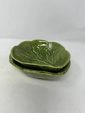 lot of 2 cabbage leaf bowls dessert snacks dip cereal stackable dishes green EUC
