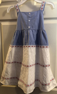 B.T. Kids Girls Dress Size 6 Blue Chambray White Eyelet Spring Summer Easter