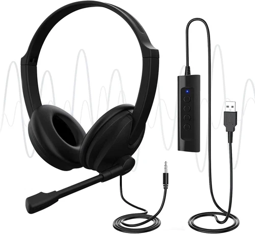 USB Headset with Microphone for PC Laptop, Adjustable Noise Cancelling Business 