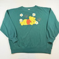 Disney Winnie the Pooh Graphic Sweatshirt Green Bees Daisies Large