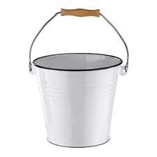 Emaille Wassereimer Blumeneimer Eimer Gartendeko 5 L emailliert weiß Holz Henkel