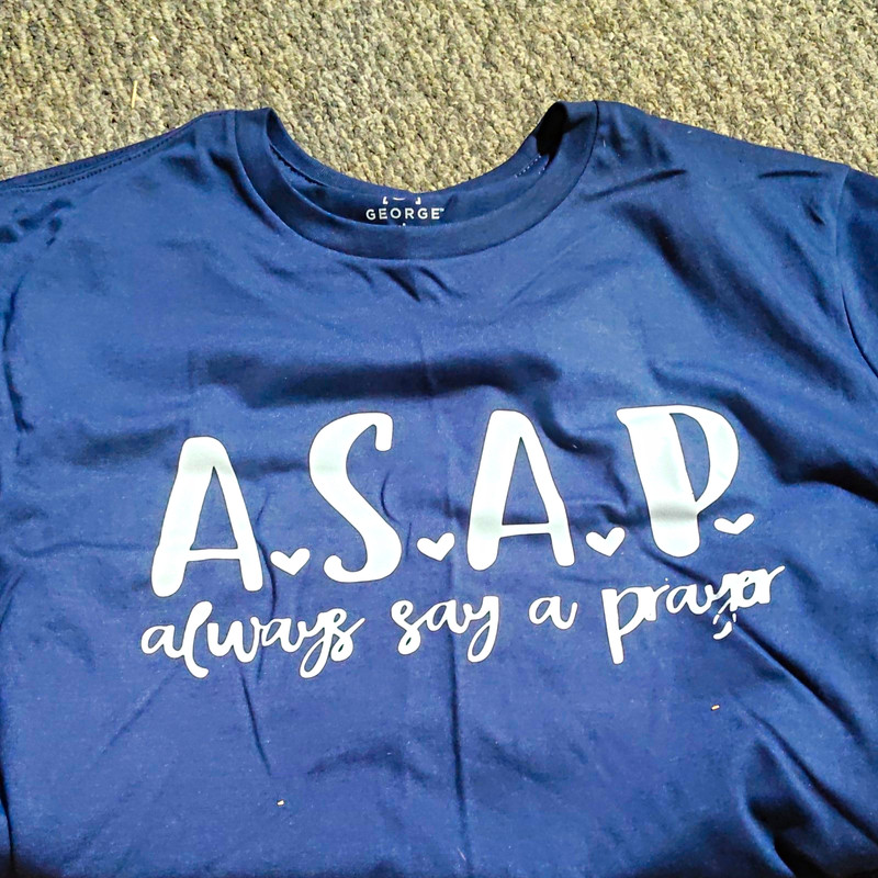 George Men's L Blue Crew Neck Short Sleeve Graphic T-Shirt "ASAP" Prayer