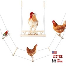 2 PCS Chicken Swing Set for Coops - Large Soft Rope Ladder  Wooden Perch