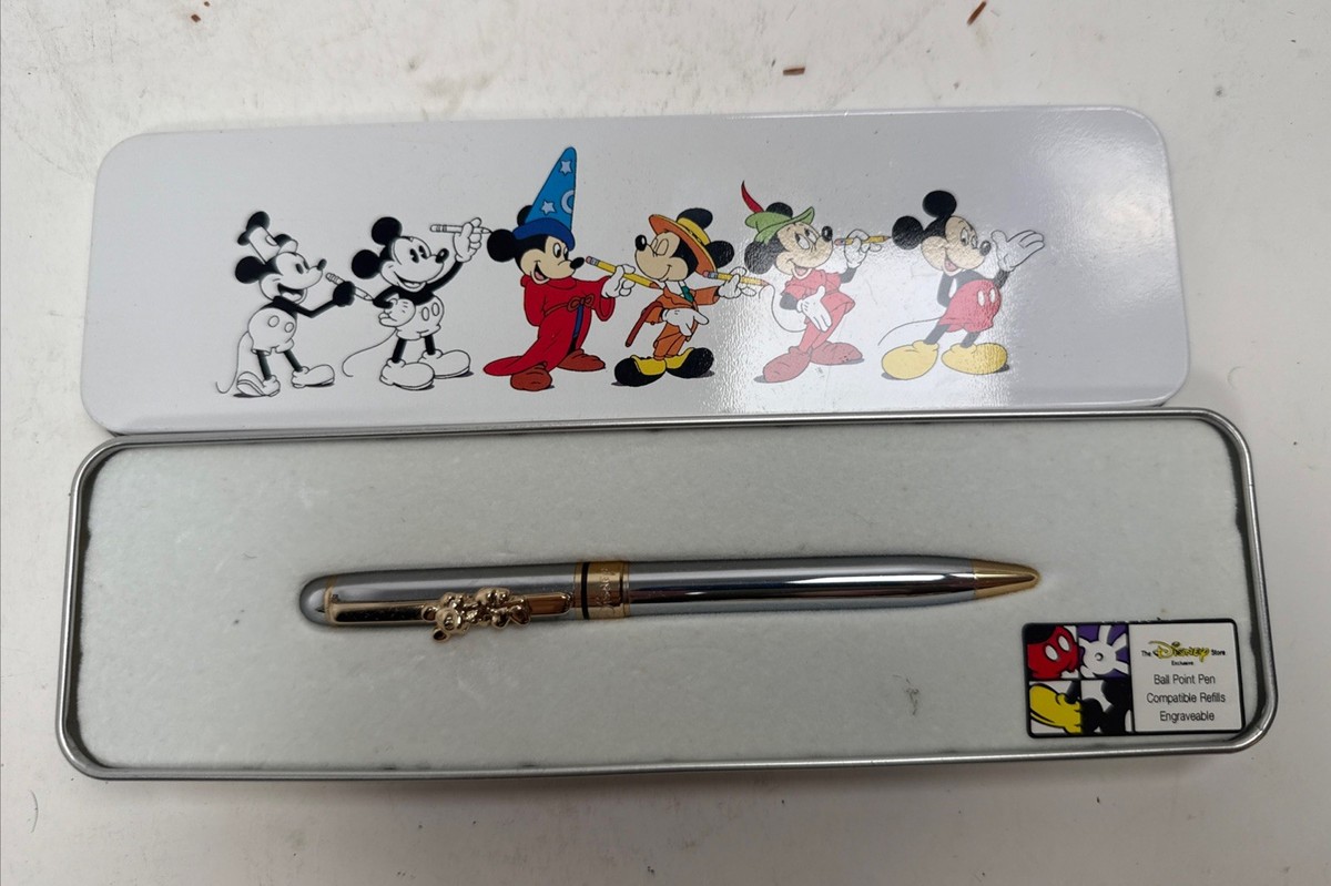 Vintage Disney Store Exclusive Mickey Ball Point Pen Silver Gold