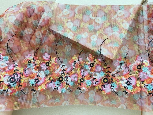 Floral Embroidered Lace Trim with colorful Mesh Base/Sewing/Dolls/Craft/7" Wide - Picture 14 of 19
