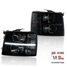 Top Headlights with Dynamic Turn Signals for 2025 Vehicles LED DRL Headlight Smoky LED Style I Smoky Lens Black Housing Clear Reflector
