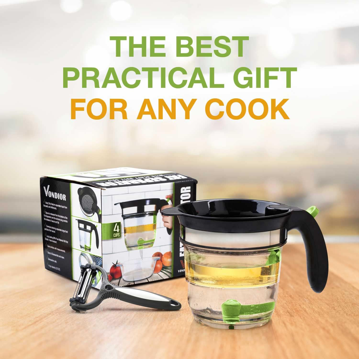 Fat Separator with Bottom Release, 4 Cup Gravy Separator for Cooking with Oil St