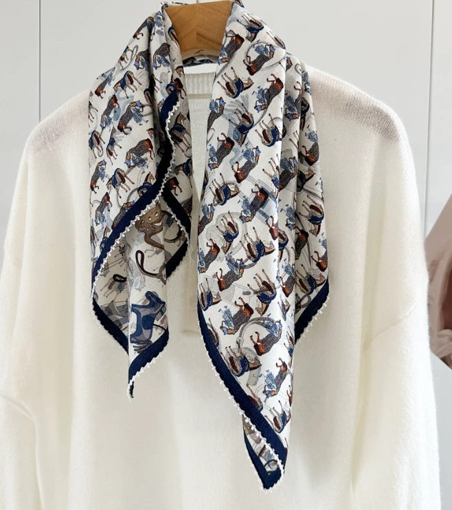 70% Cashmere 30% Silk Bandanna Scarf 26'' Neckerchief Shawl ear Print Wrap new