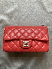 CHANEL Timeless Classic Lambskin Quilted Leather Mini Rectangular Flap Bag Red