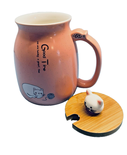 Kawaii Katze Becher mit Deckel Rosa Keramik Kaffee Tee Tasse 14oz - Bild 2 von 9