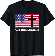 God Bless America Patriotic Flag with Cross T-Shirt