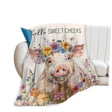 Funny Pig Farm Throw Blanket - Soft, Warm  Cozy Fleece for 40"x50" Cute Pig