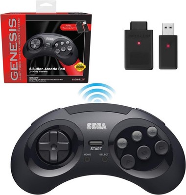 Retro-Bit Sega Genesis 2.4 GHz Wireless Controller 8-Button Arcade Pad Black 