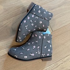 Cat and Jack Toddler Girls Flower Floral Zip Boots Gray Size 8 NWT
