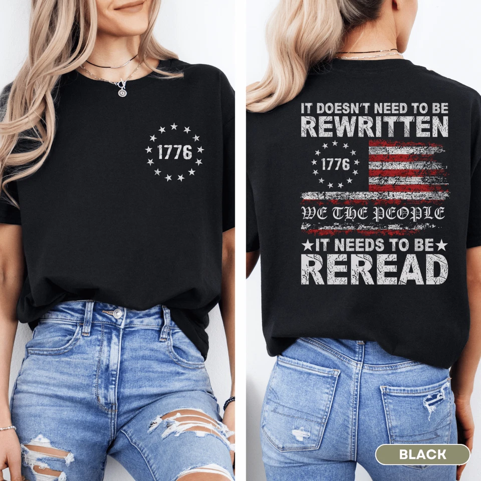 Camiseta We the People 1776 con bandera americana no necesita ser reescrita Foto 2 de 4