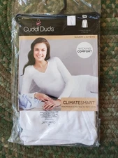 ClimateRight by Cuddl Duds Women's White V Neck Long Sleeve Casual Top Size M