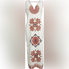 FARM Rio Mary's Tiles Embroidered Detail Linen White Midi Dress Size Small