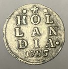 Holanda/Países Bajos 2 Stuivers 1755 ""HOLLANDIA"" león escudo (2 S)