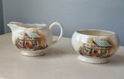 Lancaster Sandland Creamer & Sugar Bowl Set English Ware Cottage Gold Trim VTG — photo 1