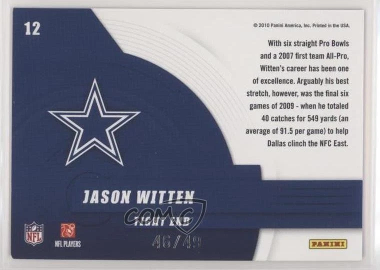2010 Donruss Elite Elite Series Blue /49 Jason Witten #12 - Image 2 of 2