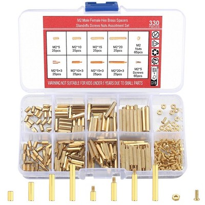 330 Pcs Brass M2 Hex Spacer Standoffs, Screws Nuts Assortment Kit, PCB