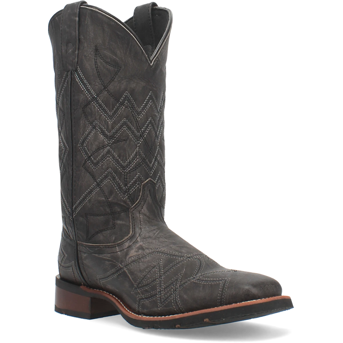 Mens DAN POST Charcoal Black Gray Leather Cowboy Boots Size 9 D 17049 Broken-in Vintage Dan Post Black Leather Western Cowboy  main image 4