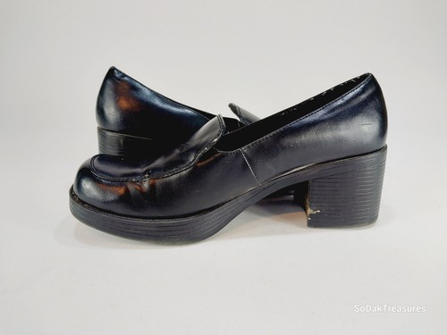 Vintage Lower East Side schwarze klobige Plateauschuhe aus Kunstleder Größe 10 - Bild 7 von 10