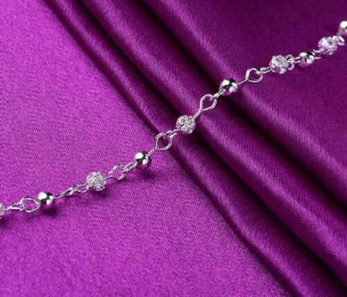 Stamped Silver Plated Ankle Bracelet Silver Anklet Chain Beach Leg Ball v2 UK - Picture 2 of 4