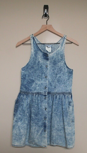 Vintage Denim Jumper Dress Size 10 12 Acid Light Wash Buttons Front Girls 1980s