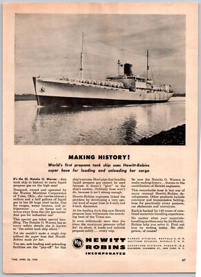 TIME 1948 PRINT AD SS NATALIE O WARREN PROPANE TANK SHIP HEWITT ROBINS CORP
