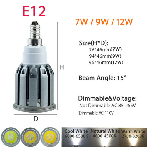 7W 9W 12W MR16 GU10 Dimmable LED Spotlight E27 E14 COB Bulb Lights 220V 12V Lamp - Picture 2 of 19