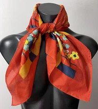 Vintage Orange Blue Design Scarf Head Wrap Fashion Accessory Wear 